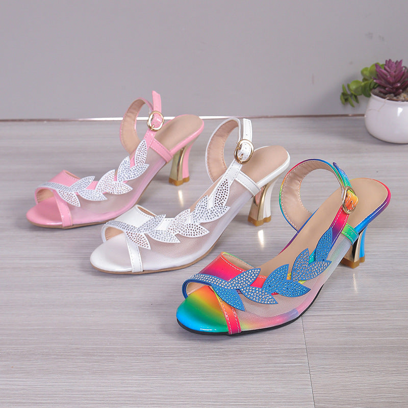 Woman  Shoe Store  Summer New High Heel Sandals Stiletto Heel Rhinestone Buckle Sandals Fashion Sexy High Heels