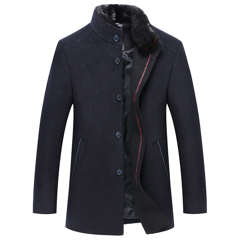 Meta Digital Store Simple Solid Color Men's Stand Collar Woolen Coat