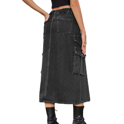 Women's Denim Cargo Pants Casual Skirt