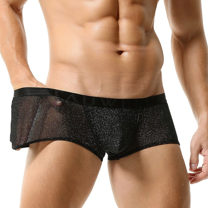 Men's Underwear Low Waist Sexy Mesh U Convex Men's Boxers Bright Men's Boxer Underwear