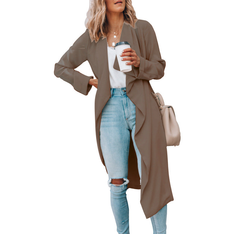 Digi  Woman Fall  Winter Fashion Solid Color Mid-length Trench Coat