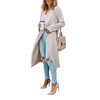 Digi  Woman Fall  Winter Fashion Solid Color Mid-length Trench Coat