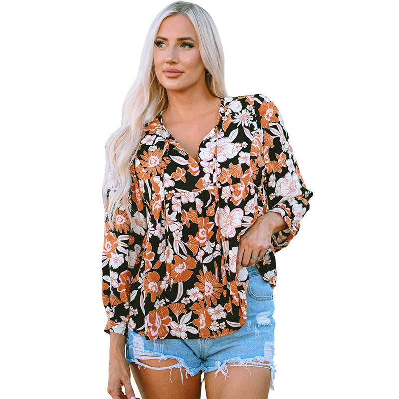 metadigitalstore.com  Women's Floral Print Lace Casual Style Pullover Shirt