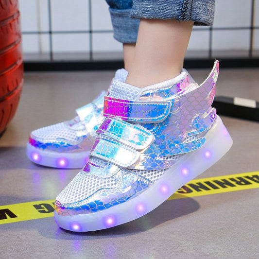 Lights up, children's sneakers, glitter shoes