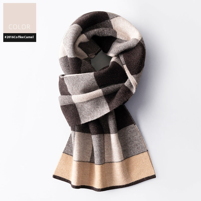 Wool Scarf Men's Winter Plaid Double-sided Scarf