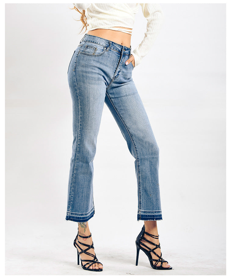 Meta Digital Store Women Jeans Fashion  Women's Washed Elastic Loose Wide Leg Ankle-length Bootcut Jeans