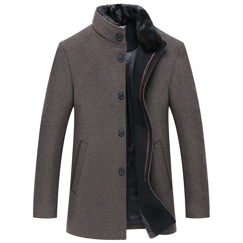 Meta Digital Store Simple Solid Color Men's Stand Collar Woolen Coat