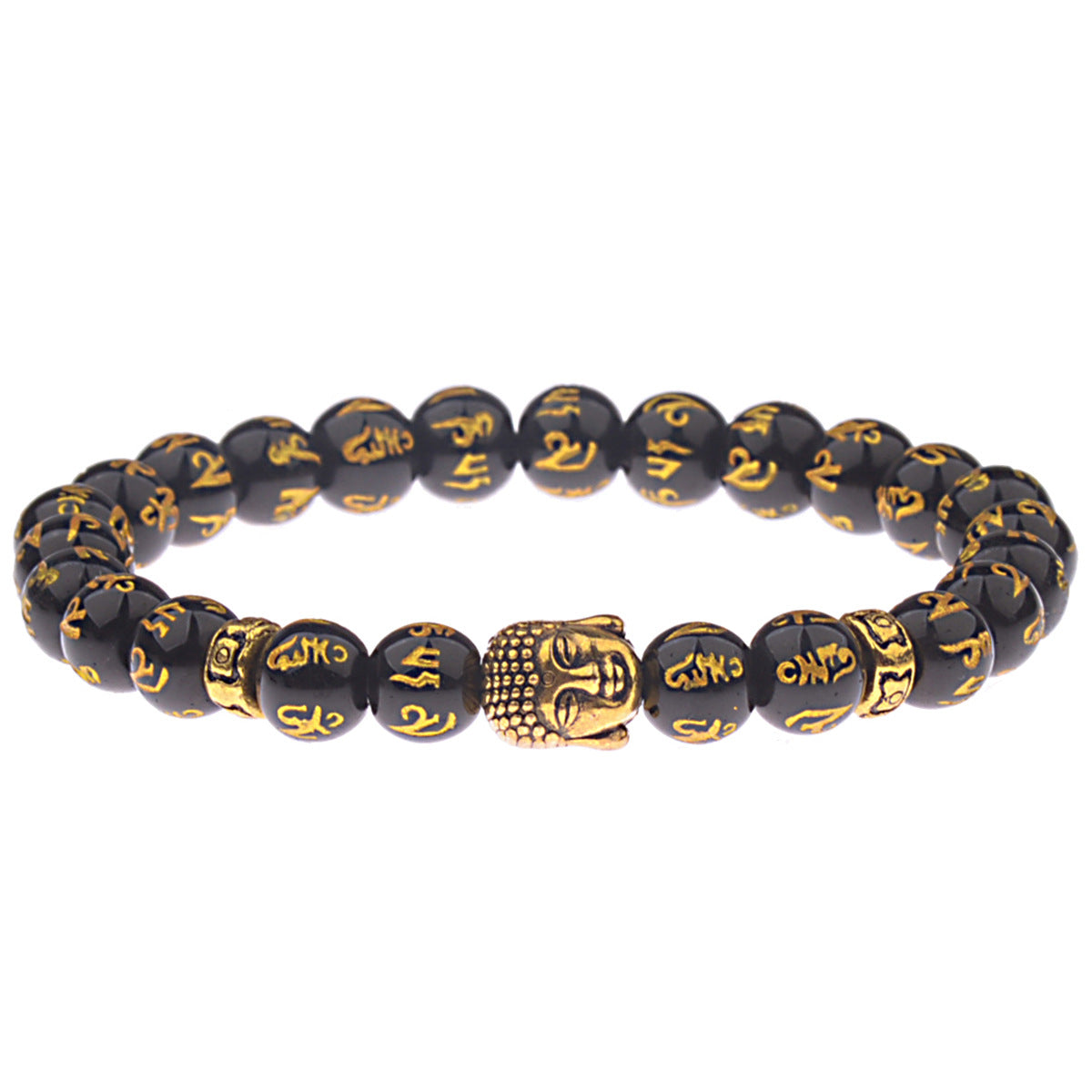 Meta Digital Store Buddha Head Sanskrit Nationality Religion Stone Bead Elastic String Bracelet