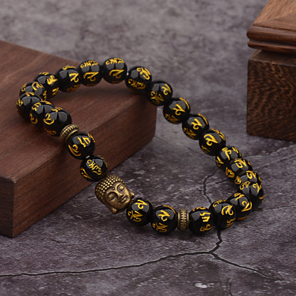 Meta Digital Store Buddha Head Sanskrit Nationality Religion Stone Bead Elastic String Bracelet