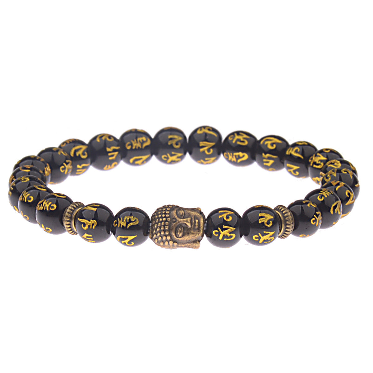 Meta Digital Store Buddha Head Sanskrit Nationality Religion Stone Bead Elastic String Bracelet