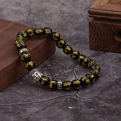 Meta Digital Store Buddha Head Sanskrit Nationality Religion Stone Bead Elastic String Bracelet