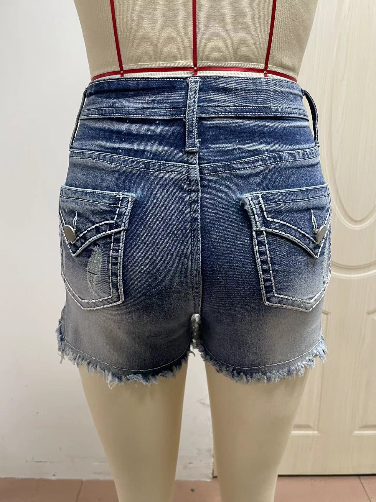 Meta Digital Store Women Jeans Fashion  European And American Women's Clothing Stretch Slim Fit All-match Ripped Denim Shorts