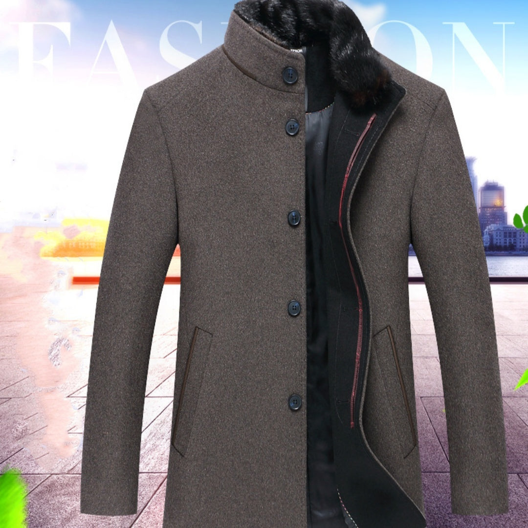 Meta Digital Store Simple Solid Color Men's Stand Collar Woolen Coat