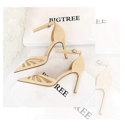 Woman  Shoes Store  Low-cut Pointed Toe Nightclub Mesh Hollow-out Strap Sandals