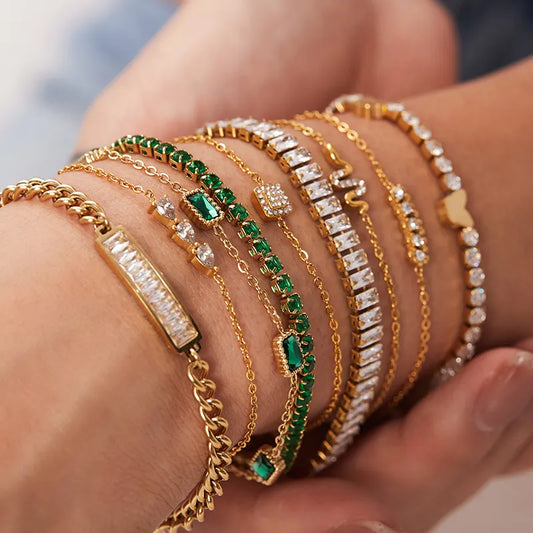 Uworld Maximalist Dipped With Cubic Zirconia Gemstones Stainless Steel Bracelet for Women Jewelry Gift bracelet Waterproof Jewel