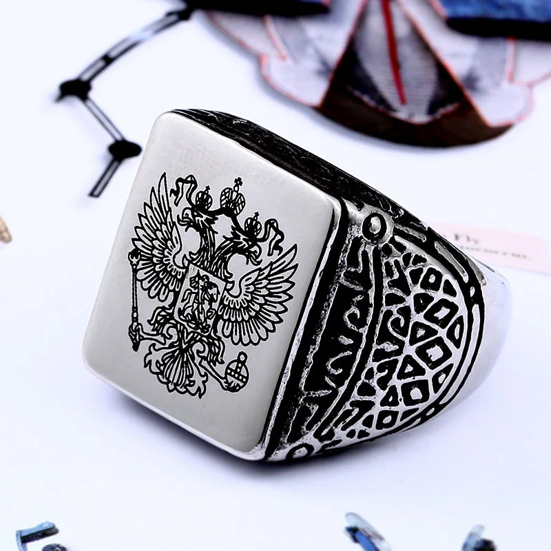 BEIER New Cool Stainless Steel Eagle Man Ring With A Coat Of Arms Of The Russian Product High Quality Jewelry  BR8-320