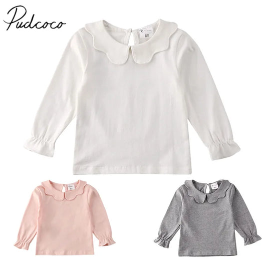 2019 Baby Spring Autumn Clothing Toddler Kid Baby Girl Long Sleeve T-Shirt Ruffle Blouse Warm Tops Pullovers Solid Outfit 1-7T