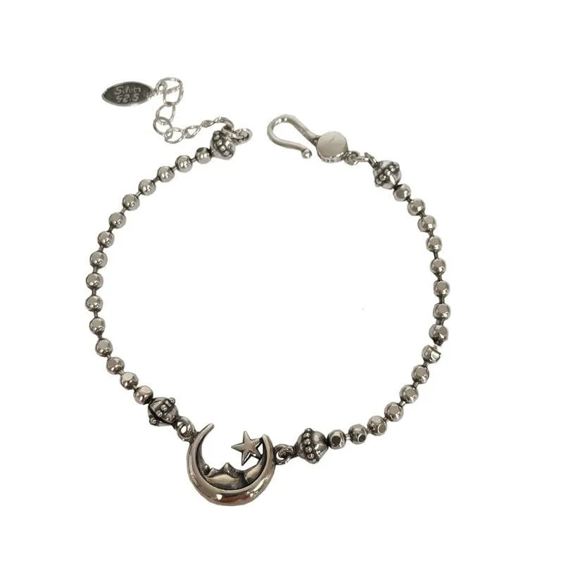 Foxanry Silwer Kleur Punk Bracelet vir Vroue Nuwe Mode Kreatiewe Maan Sterre Krale Ketting Armbande Partytjie Juweliersware Geskenke