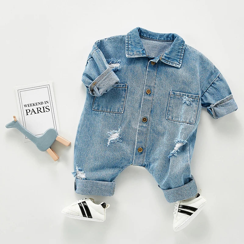 Newborn Baby Denim Baby Girl Clothes Outfits Baby Boys Rompers Kid Cotton Flexible Hole Denim Costume Girls Infant Jumpsuit