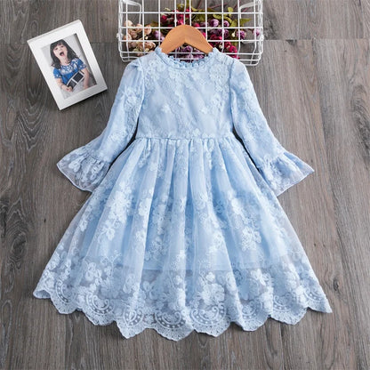 Floral Embroidery Girl Princess Lace Dress Kid Baby Party Wedding Pageant Gown Formal Dresses for 3 4 5 6 7 8 Years Girls Cloth