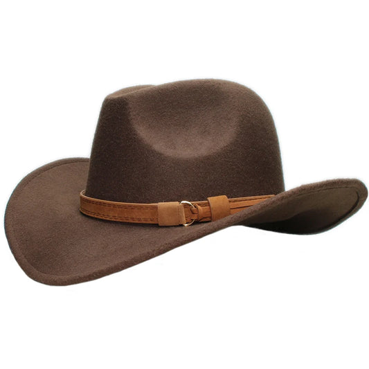 Vintage Parent-child Women Men /Kid Child Wool Wide Brim Cowboy Western Hat Cowgirl Bowler Cap Camel Leather Band (54-57-61cm)