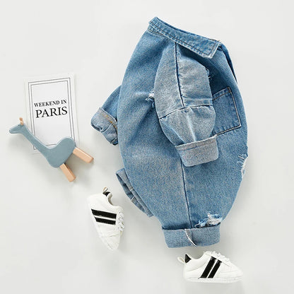 Pasgebore Baba Denim Baba Dogtertjie Klere Uitrustings Baba Seuns Rompertjies Kid Katoen Buigsame Gat Denim Kostuum Meisies Baba Jumpsuit