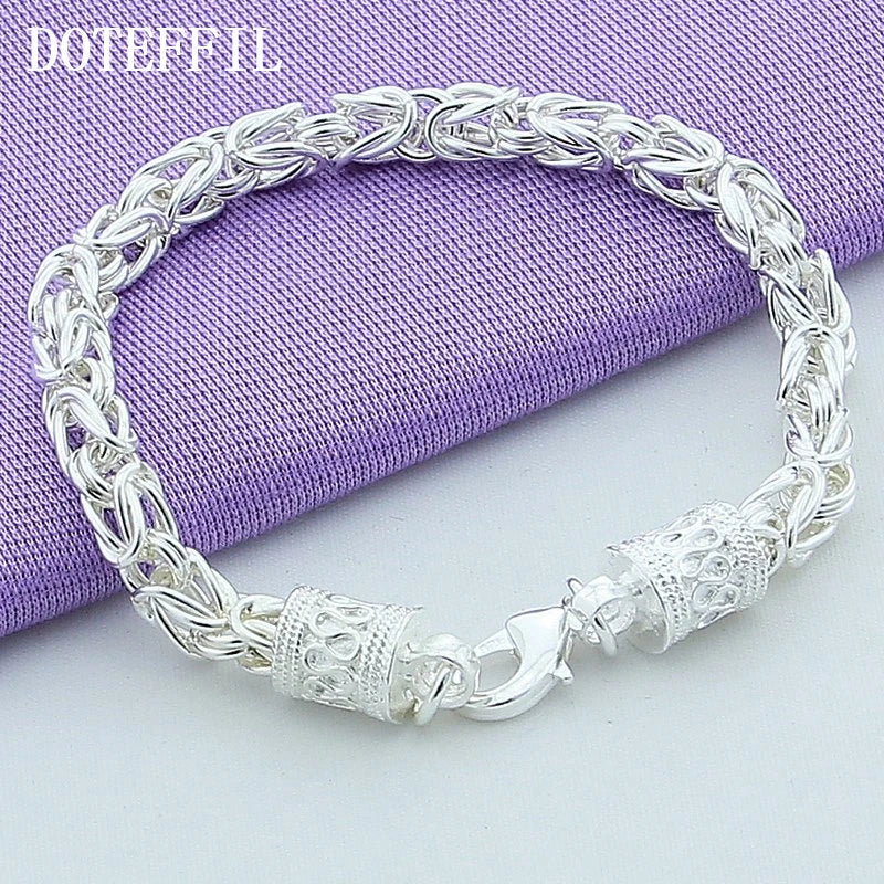 DOTEFFIL 925 Sterling Silver/24K Gold Lobster Clasp Bracelet For Woman Man Fashion Wedding Engagement Jewelry