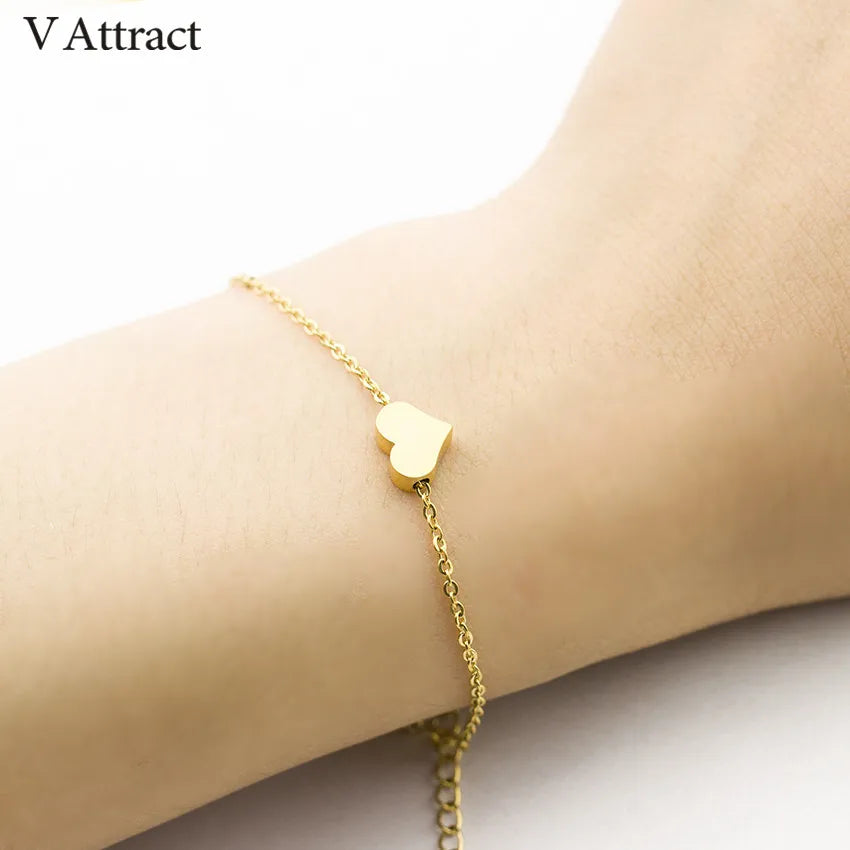 V Attract Mini Love Heart Statement Beacelets For Women Couple Jewelry Stainless Steel Hand Link Best Friend Gift Pulseras