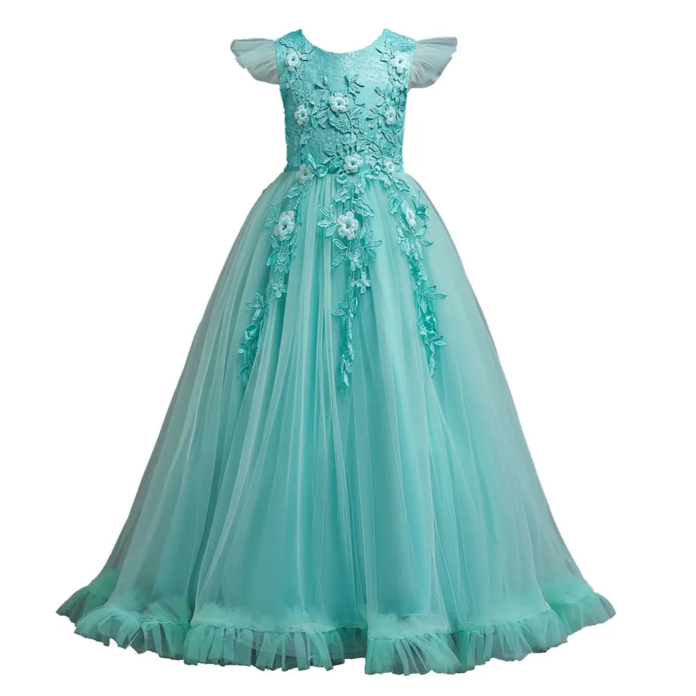 Fancy Princess Party Dresses for Girls Long Sleeveless Flower Party Evening Dresses Kid Prom Wedding Children Dress