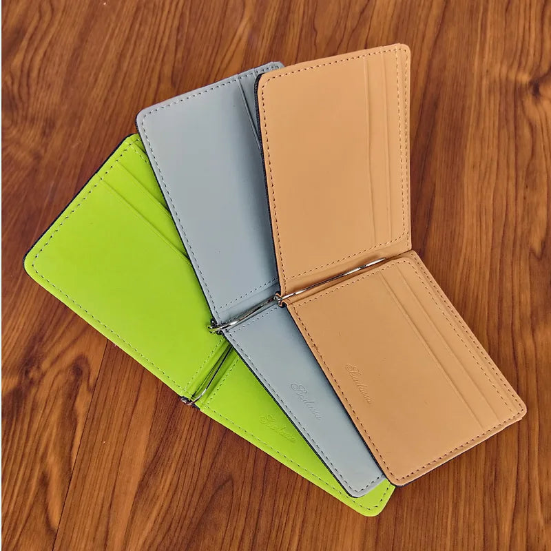 Slim Men's Leather Money Clips Wallets Women Casual Purse With Metal Clamp Small Bag For Man Credit Card Slots Cash Holder