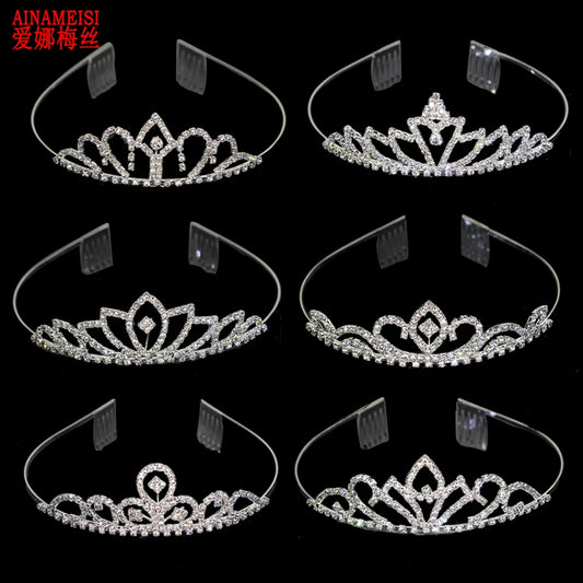 AINAMEISI New Princess Kid Crystal Tiaras Comb Hair Jewelry Rhinestone Headband Bridal Crown Wedding Party Accessories