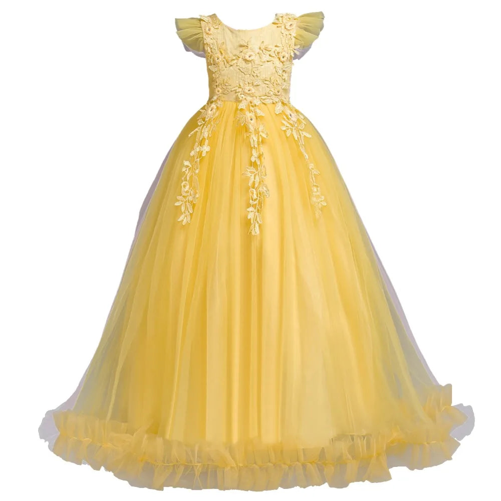 Fancy Princess Party Dresses for Girls Long Sleeveless Flower Party Evening Dresses Kid Prom Wedding Children Dress