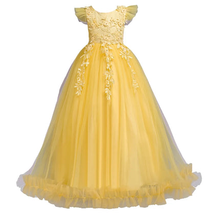 Fancy Princess Party Dresses for Girls Long Sleeveless Flower Party Evening Dresses Kid Prom Wedding Children Dress