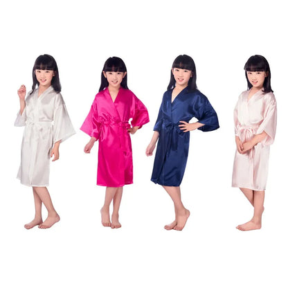 Baby Girls Kid Silk Satin Kimono Robes Bathrobe Sleepwear Wedding Flower Girl Night Dress