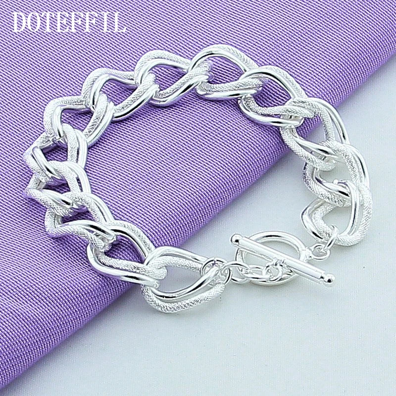 DOTEFFIL 925 Sterling Silwer 24K Goud Mat Gladde Ring Ketting Armband Vir Vroue Man Mode Trou Verlowings Party Juweliersware