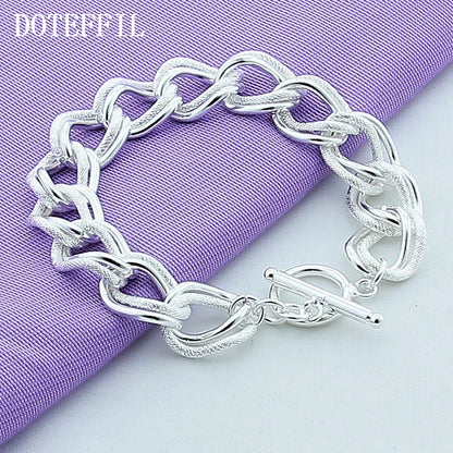 DOTEFFIL 925 Sterling Silver 24K Gold Matte Smooth Ring Chain Bracelet For Women Man Fashion Wedding Engagement Party Jewelry