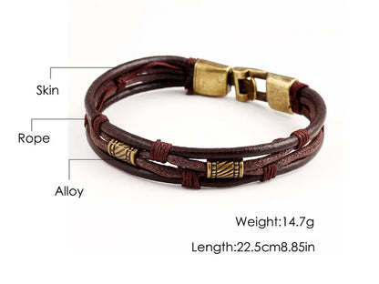 MKENDN Wholesale Vintage Fashion Multi-Layer Genuine Leather Man Bracelets Easy Hook Link Chain Men Women Jewelry