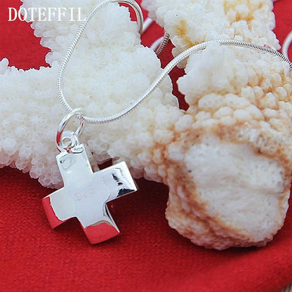 DOTEFFIL 925 Sterling Silver Cross Pendant Necklace 16-30 Inch Snake Chain For Women Man Wedding Engagement Party Jewelry