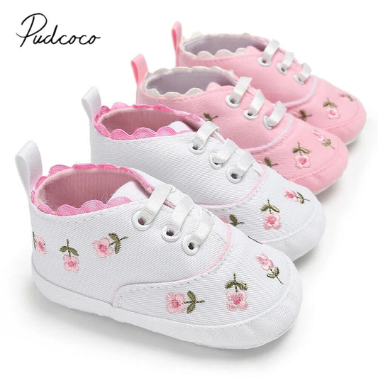 2019 Baby Shoes Baby Infant Kid Girl Embroidery Flower Soft Sole Crib Toddler Summer Princess First Walkers Causal Shoes 0-18M