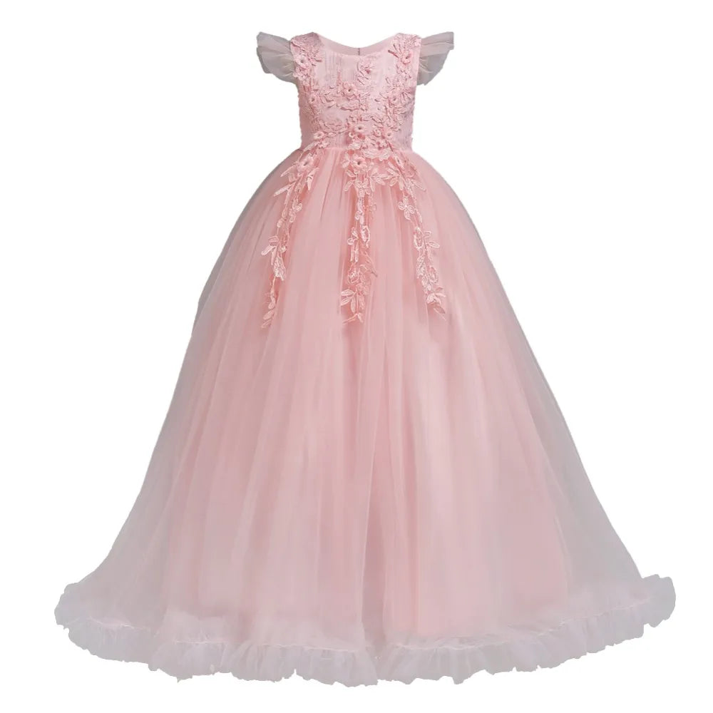 Fancy Princess Party Dresses for Girls Long Sleeveless Flower Party Evening Dresses Kid Prom Wedding Children Dress