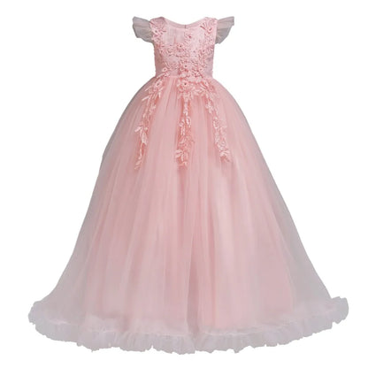 Fancy Princess Party Rokke vir Meisies Langmoulose Blomme Party Aandrokke Kid Prom Trou Kinders