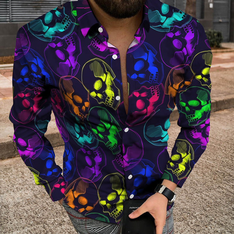 Meta Digital Store 3D Printed Skull Shirt Men's Button Cardigan