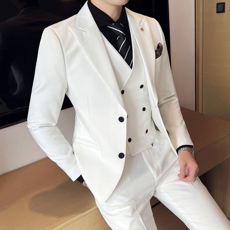 Meta  Digital Store  Suit Three-piece Suit Slim Korean Style Double Buckle Solid Color Light Business