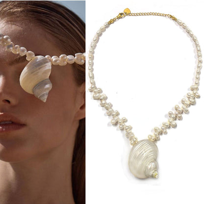 Meta Digital Store Jewelry  Natural Baroque Freshwater Short Pearl Necklace Conch Necklace