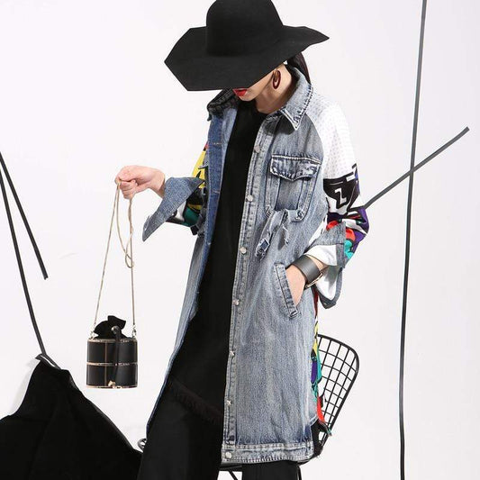 Woman  Digi Store  Women's Denim Trench Coat Fashion Image Drawing Creative