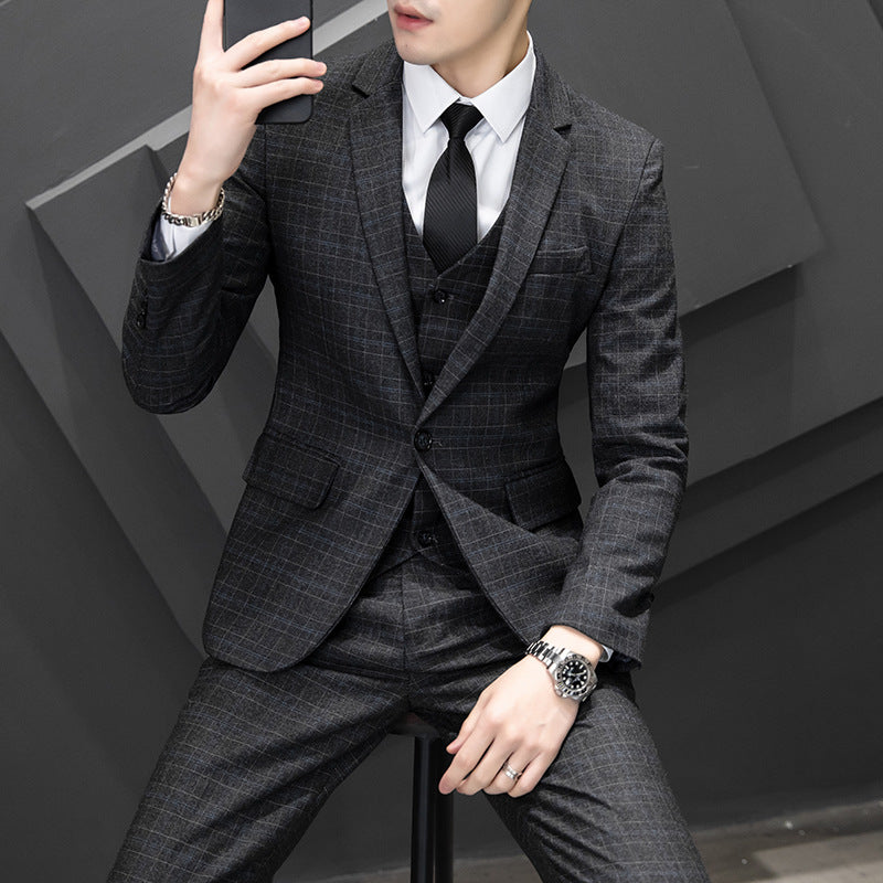 Meta  Digital Store   Men's Korean-style Slim Fit Youth Leisure Suit Three-piece Suit