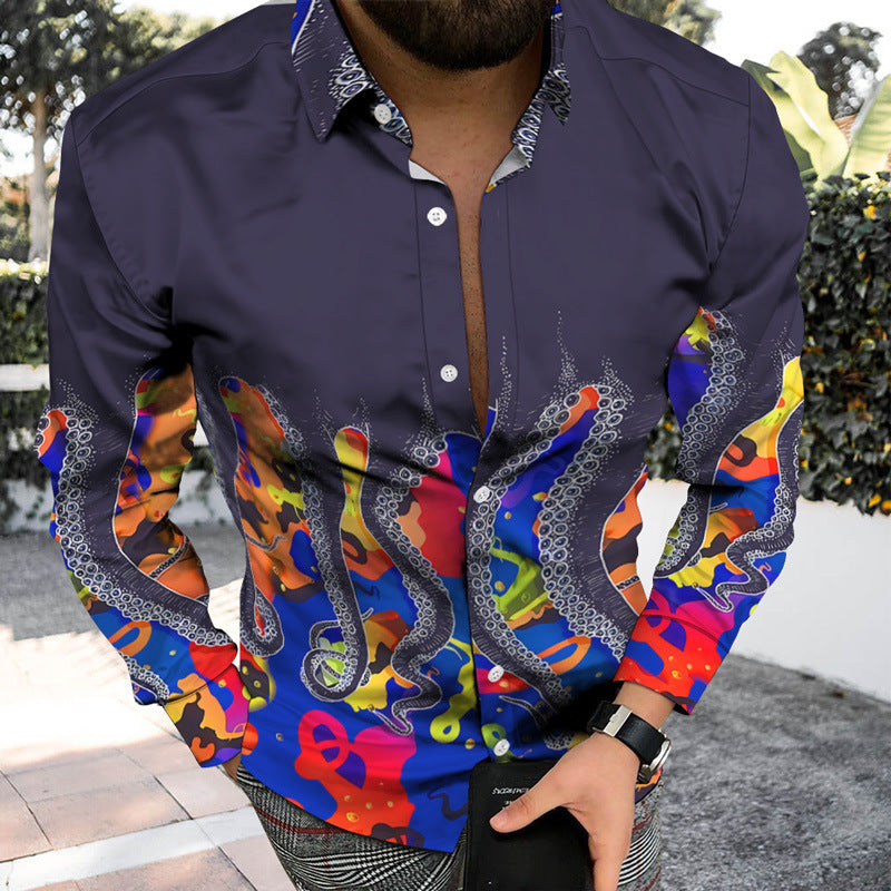 Meta Digital Store 3D Printed Skull Shirt Men's Button Cardigan