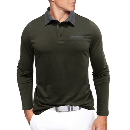 Meta Digital Store European And American Autumn And Winter Men's Cotton Contrast Color Lapels Long-sleeved Bottoming Polo Shirt