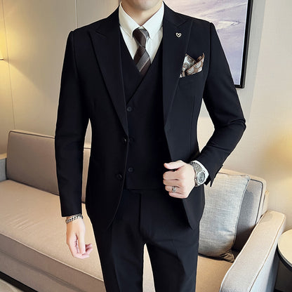 Meta  Digital Store  Suit Three-piece Suit Slim Korean Style Double Buckle Solid Color Light Business