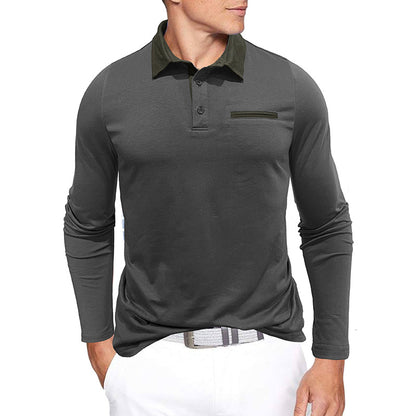 Meta Digital Store European And American Autumn And Winter Men's Cotton Contrast Color Lapels Long-sleeved Bottoming Polo Shirt